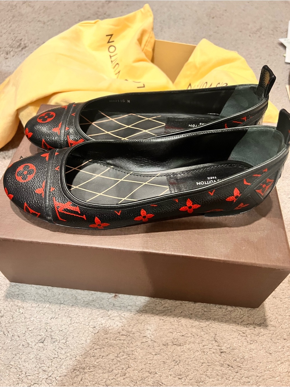 Louis Vuitton Black & Red Monogram Ballet Flats
